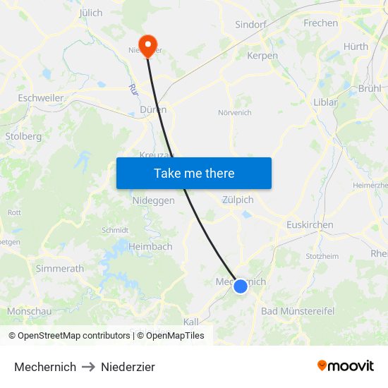 Mechernich to Niederzier map