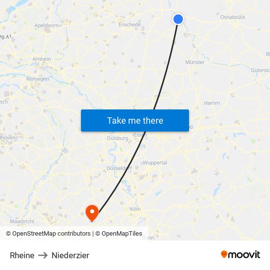 Rheine to Niederzier map