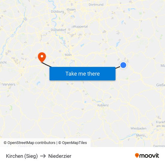 Kirchen (Sieg) to Niederzier map