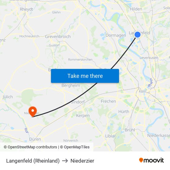 Langenfeld (Rheinland) to Niederzier map