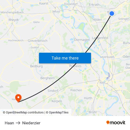 Haan to Niederzier map