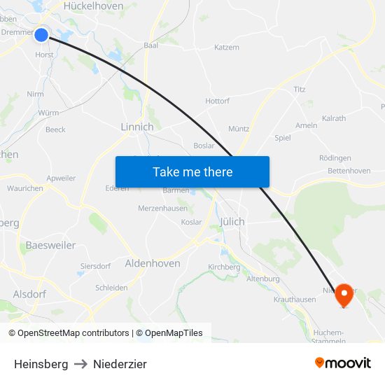 Heinsberg to Niederzier map