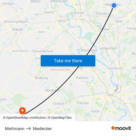 Mettmann to Niederzier map