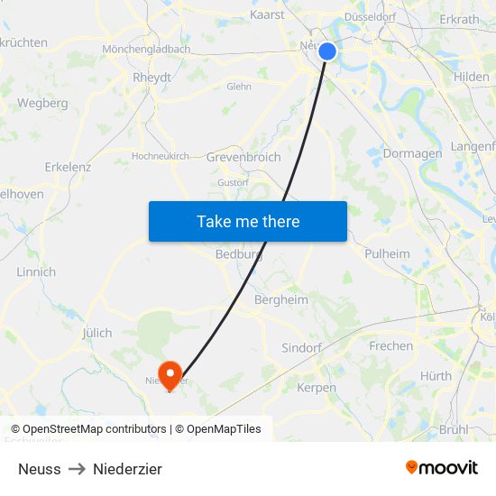 Neuss to Niederzier map