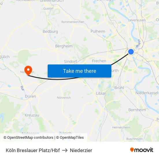 Köln Breslauer Platz/Hbf to Niederzier map