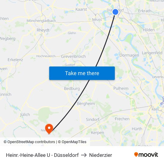 Heinr.-Heine-Allee U - Düsseldorf to Niederzier map