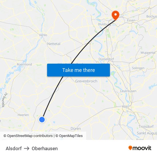 Alsdorf to Oberhausen map