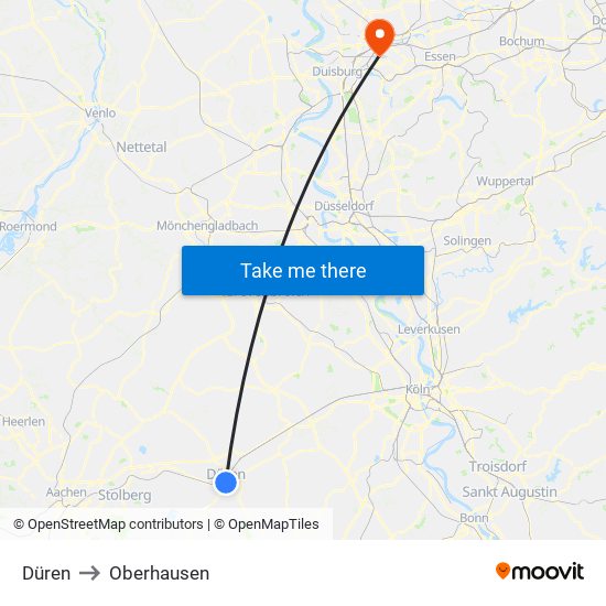 Düren to Oberhausen map