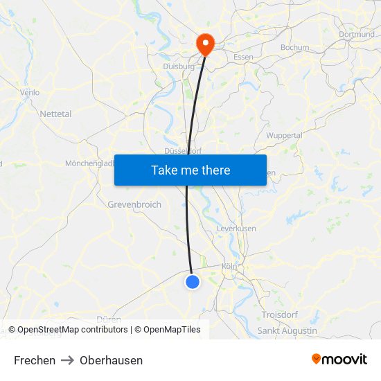 Frechen to Oberhausen map