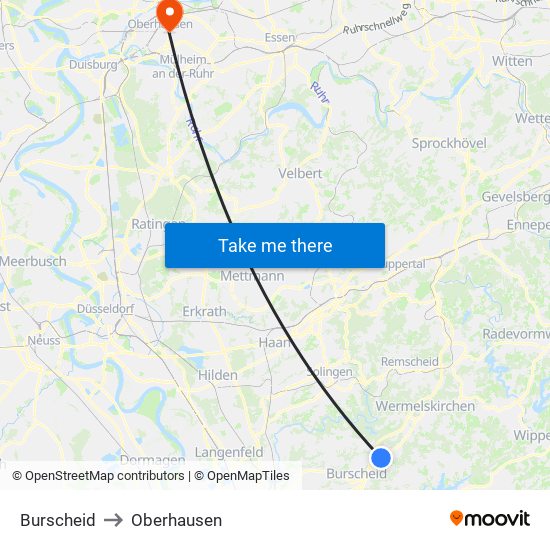 Burscheid to Oberhausen map