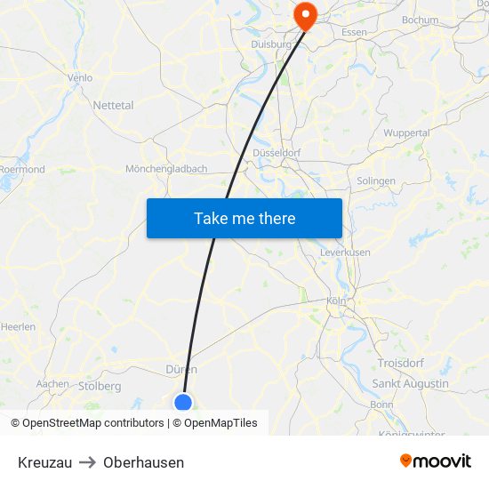 Kreuzau to Oberhausen map