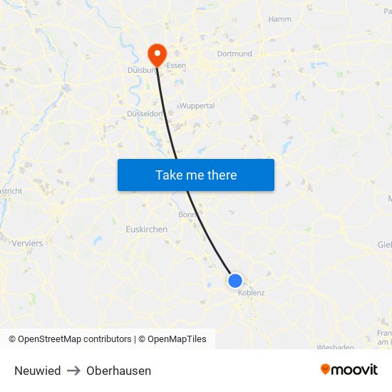 Neuwied to Oberhausen map