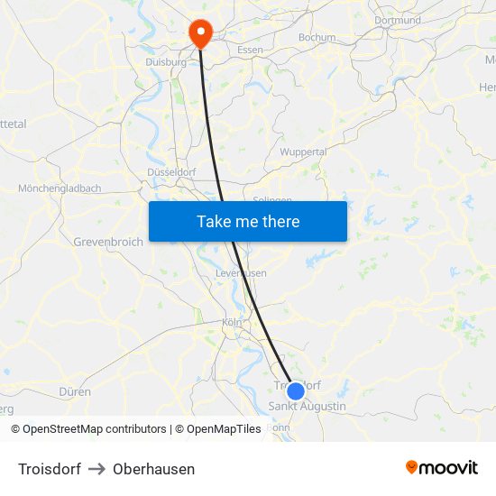 Troisdorf to Oberhausen map