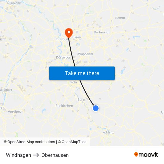 Windhagen to Oberhausen map