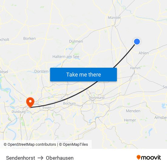 Sendenhorst to Oberhausen map