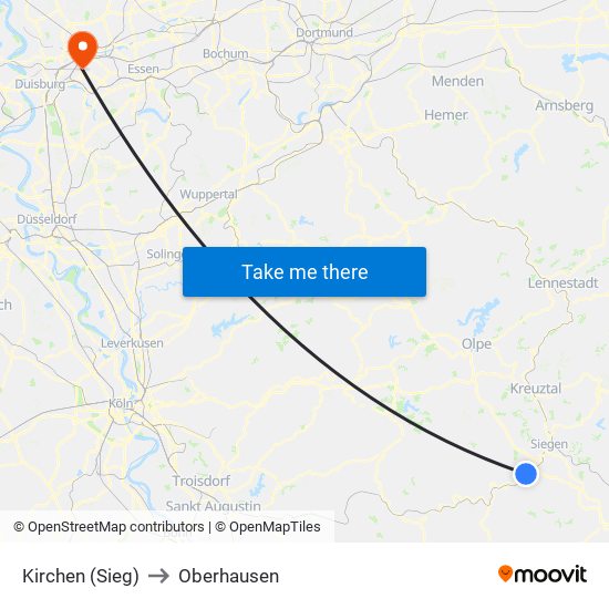 Kirchen (Sieg) to Oberhausen map