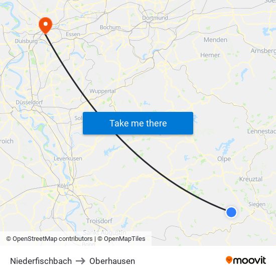 Niederfischbach to Oberhausen map