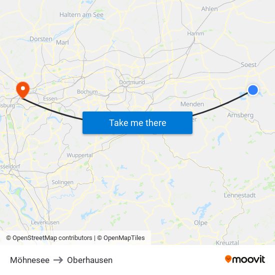 Möhnesee to Oberhausen map