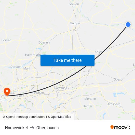 Harsewinkel to Oberhausen map