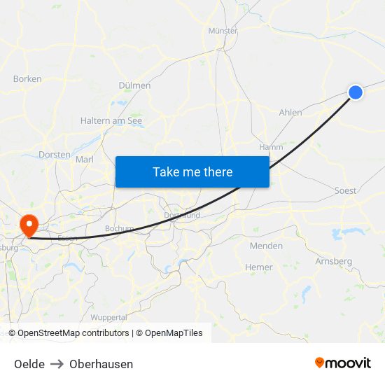 Oelde to Oberhausen map