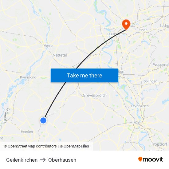 Geilenkirchen to Oberhausen map