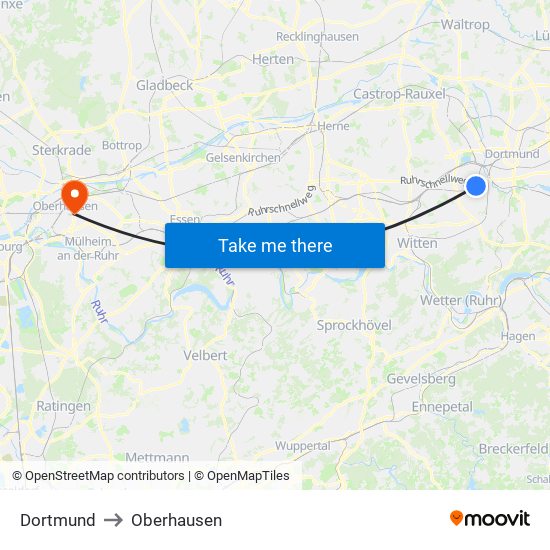 Dortmund to Oberhausen map