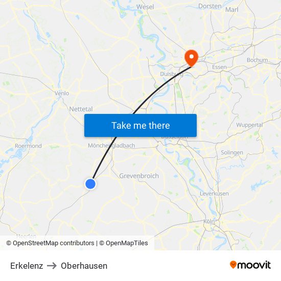 Erkelenz to Oberhausen map