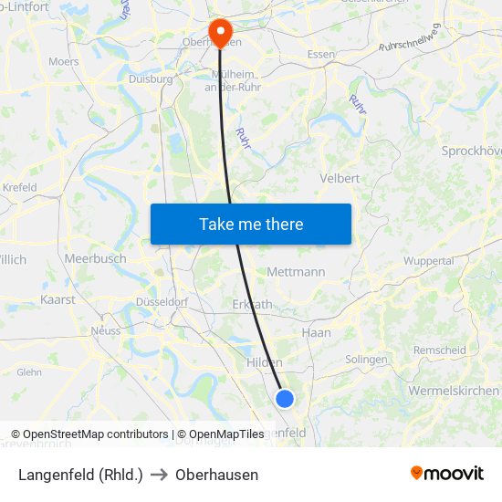 Langenfeld (Rhld.) to Oberhausen map