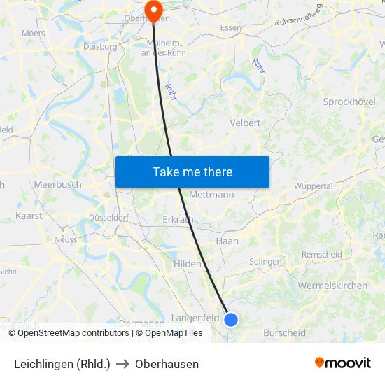 Leichlingen (Rhld.) to Oberhausen map