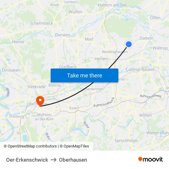 Oer-Erkenschwick to Oberhausen map