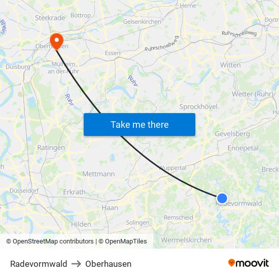 Radevormwald to Oberhausen map