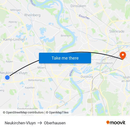 Neukirchen-Vluyn to Oberhausen map