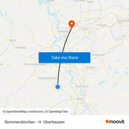 Rommerskirchen to Oberhausen map