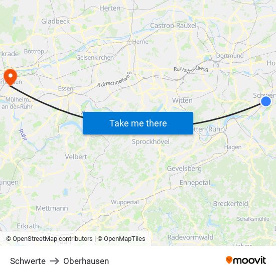 Schwerte to Oberhausen map
