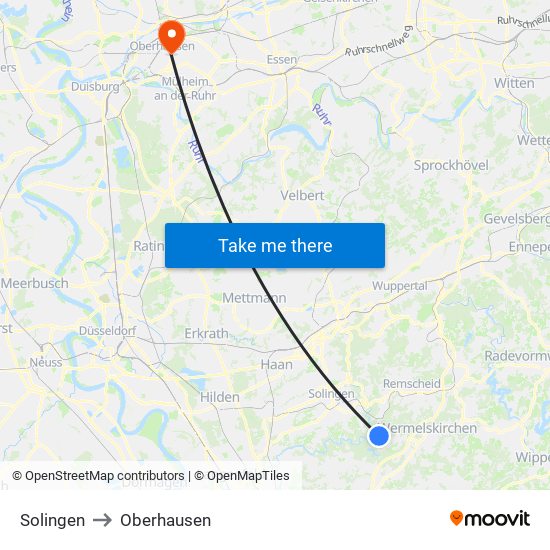 Solingen to Oberhausen map