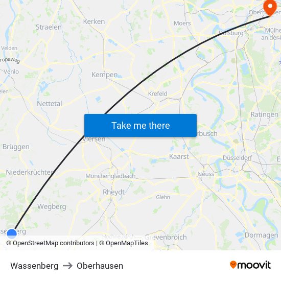 Wassenberg to Oberhausen map