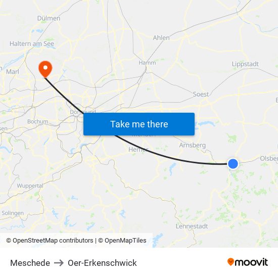 Meschede to Oer-Erkenschwick map
