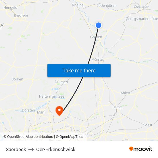 Saerbeck to Oer-Erkenschwick map
