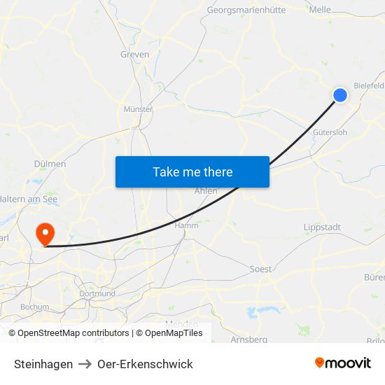 Steinhagen to Oer-Erkenschwick map