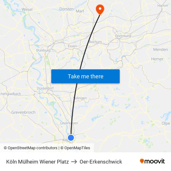 Köln Mülheim Wiener Platz to Oer-Erkenschwick map