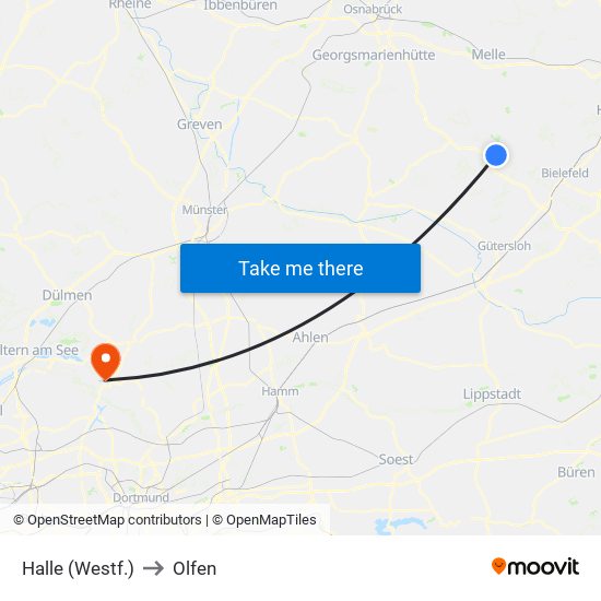 Halle (Westf.) to Olfen map