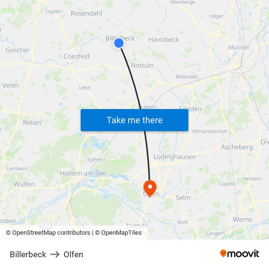 Billerbeck to Olfen map