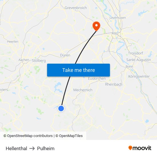 Hellenthal to Pulheim map