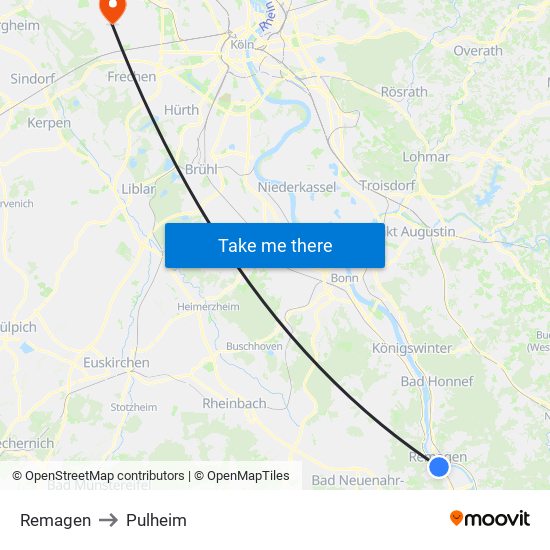 Remagen to Pulheim map