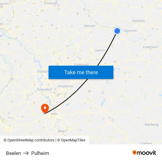 Beelen to Pulheim map
