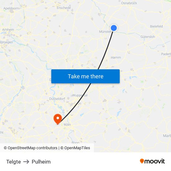 Telgte to Pulheim map