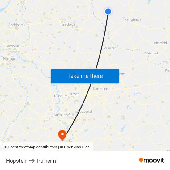 Hopsten to Pulheim map