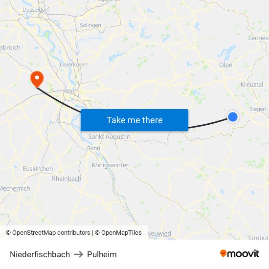 Niederfischbach to Pulheim map
