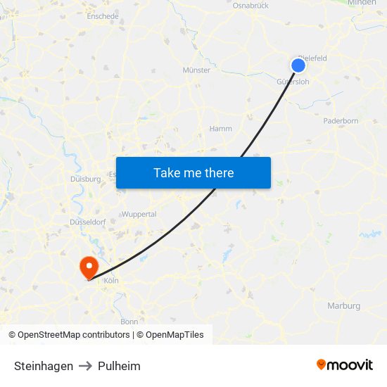 Steinhagen to Pulheim map