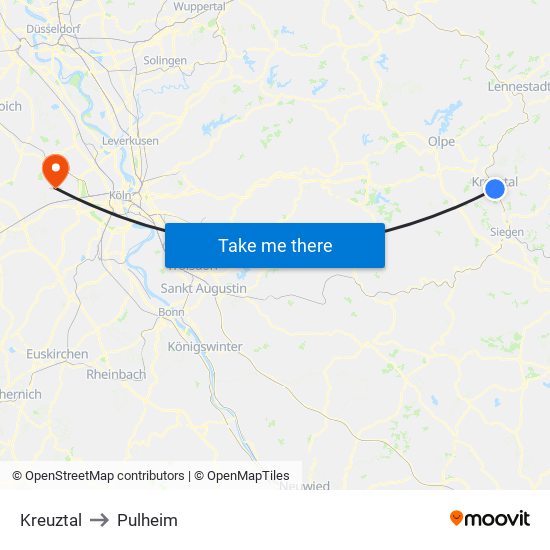 Kreuztal to Pulheim map